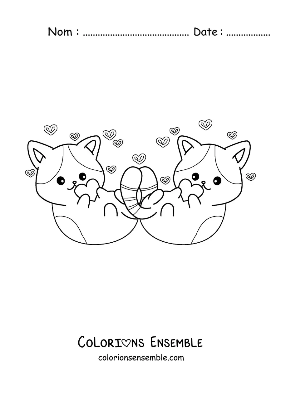 Image à colorier d'un couple de chats animés amoureux