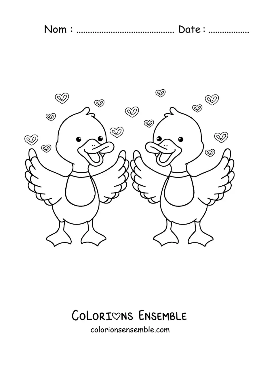 Image à colorier d'un couple de canards animés amoureux