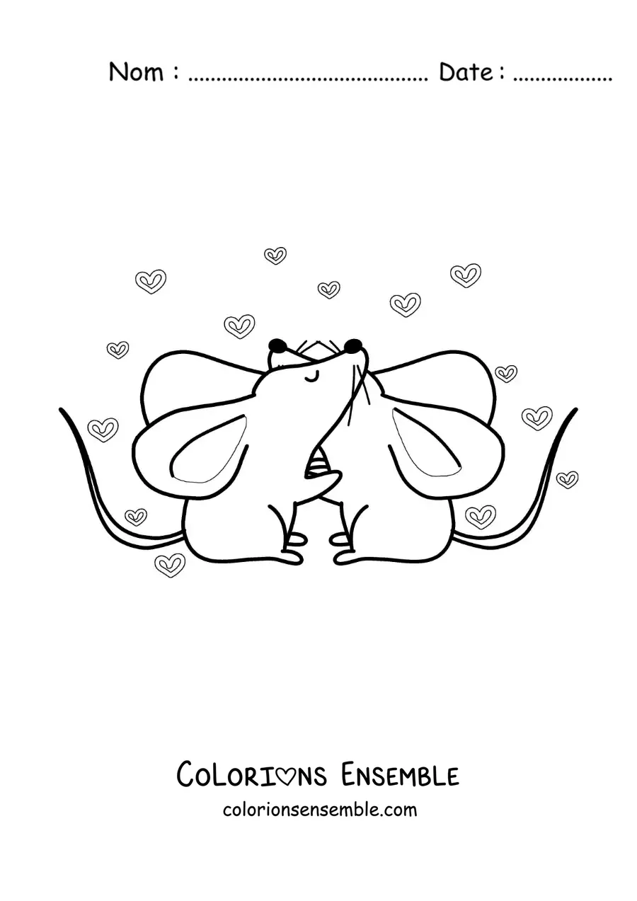 Image à colorier d'un couple de souris animées amoureuses