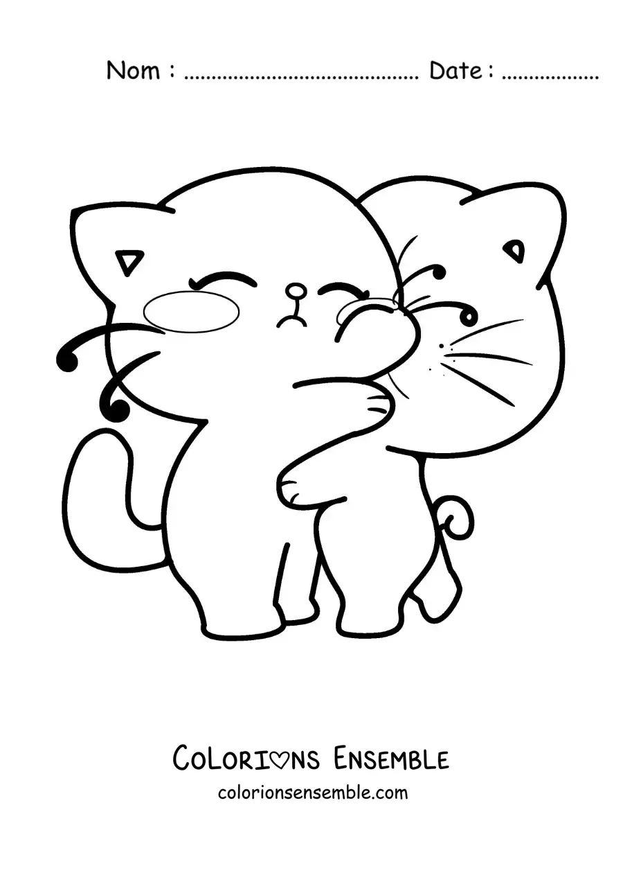 Image à colorier d'un couple de chats amoureux enlacés