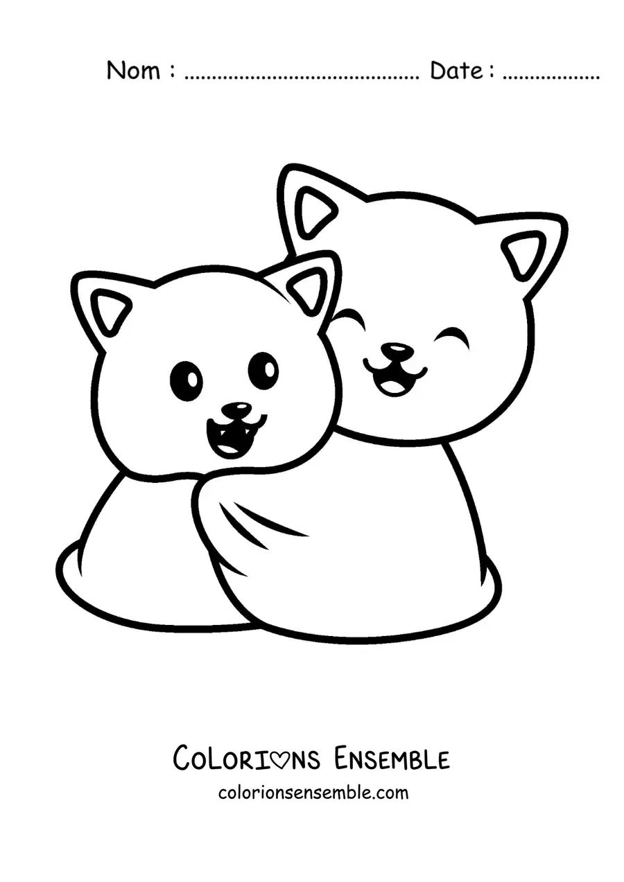 Image à colorier d'un couple de chatons blottis ensemble dans une couverture