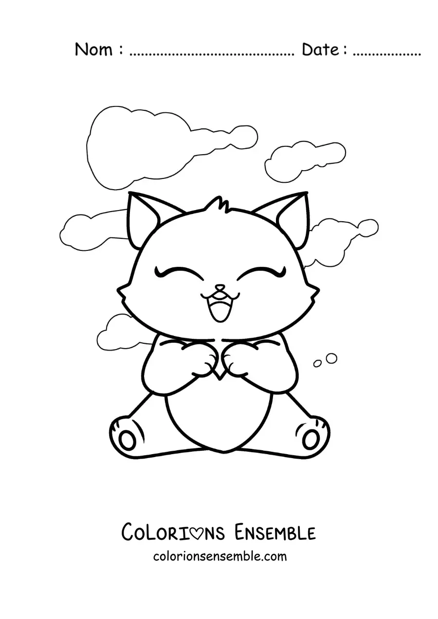 Image à colorier d'un mignon chaton assis avec un cœur