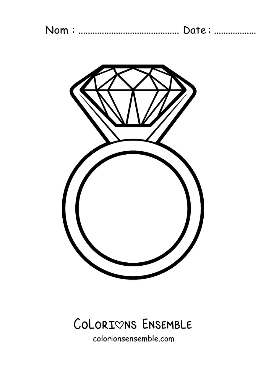 Image à colorier d'une grande bague en diamant