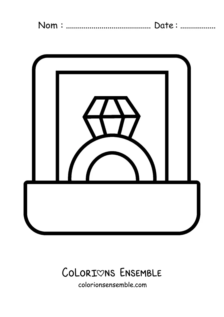 Image à colorier d'une bague en diamant dans une boîte
