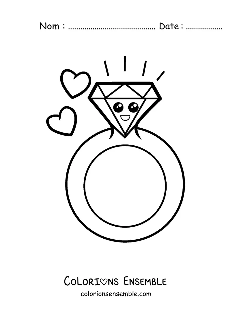 Image à colorier d'une jolie bague en diamant tout en couleurs