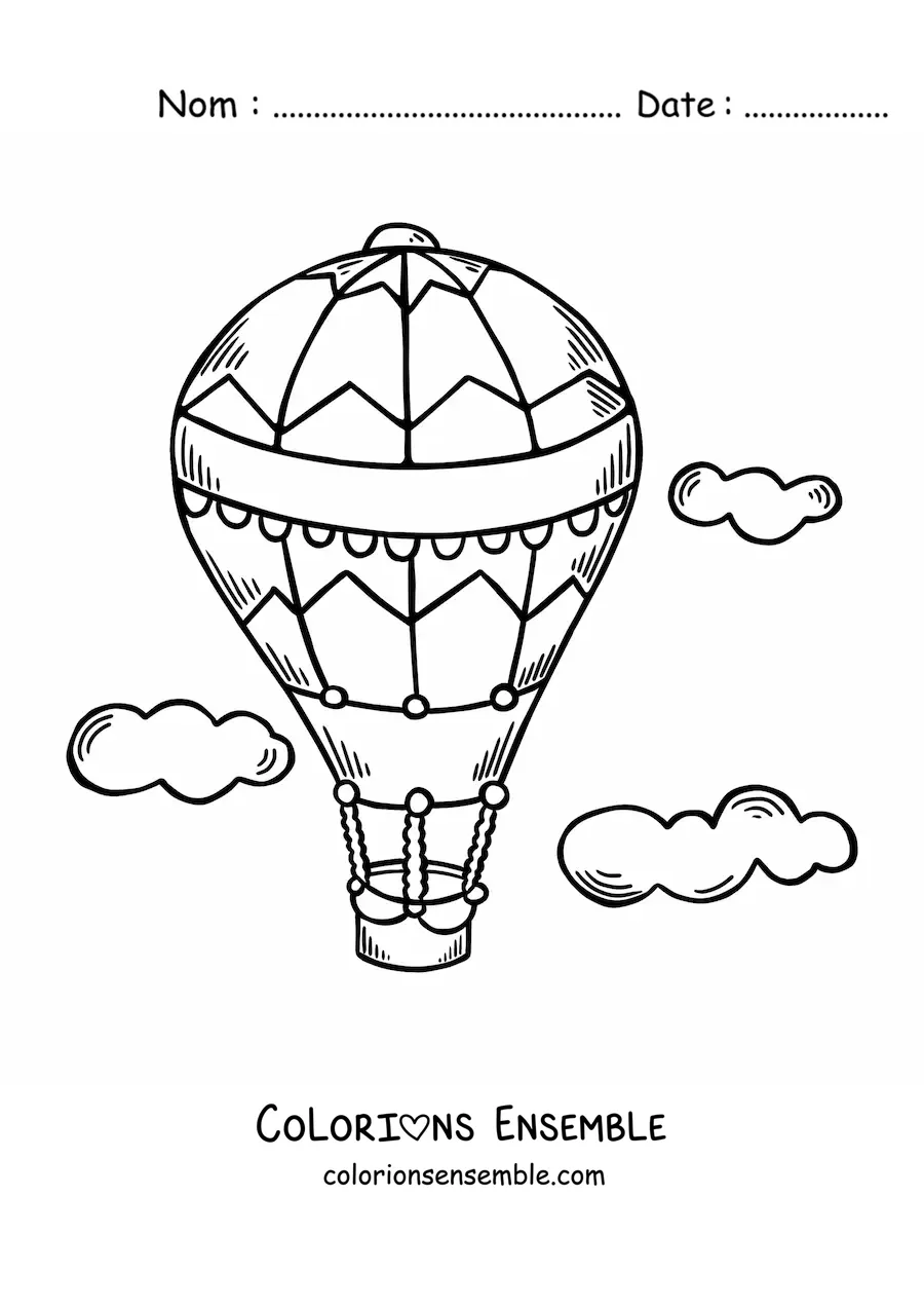 Image à colorier d'une montgolfière qui vole dans le ciel