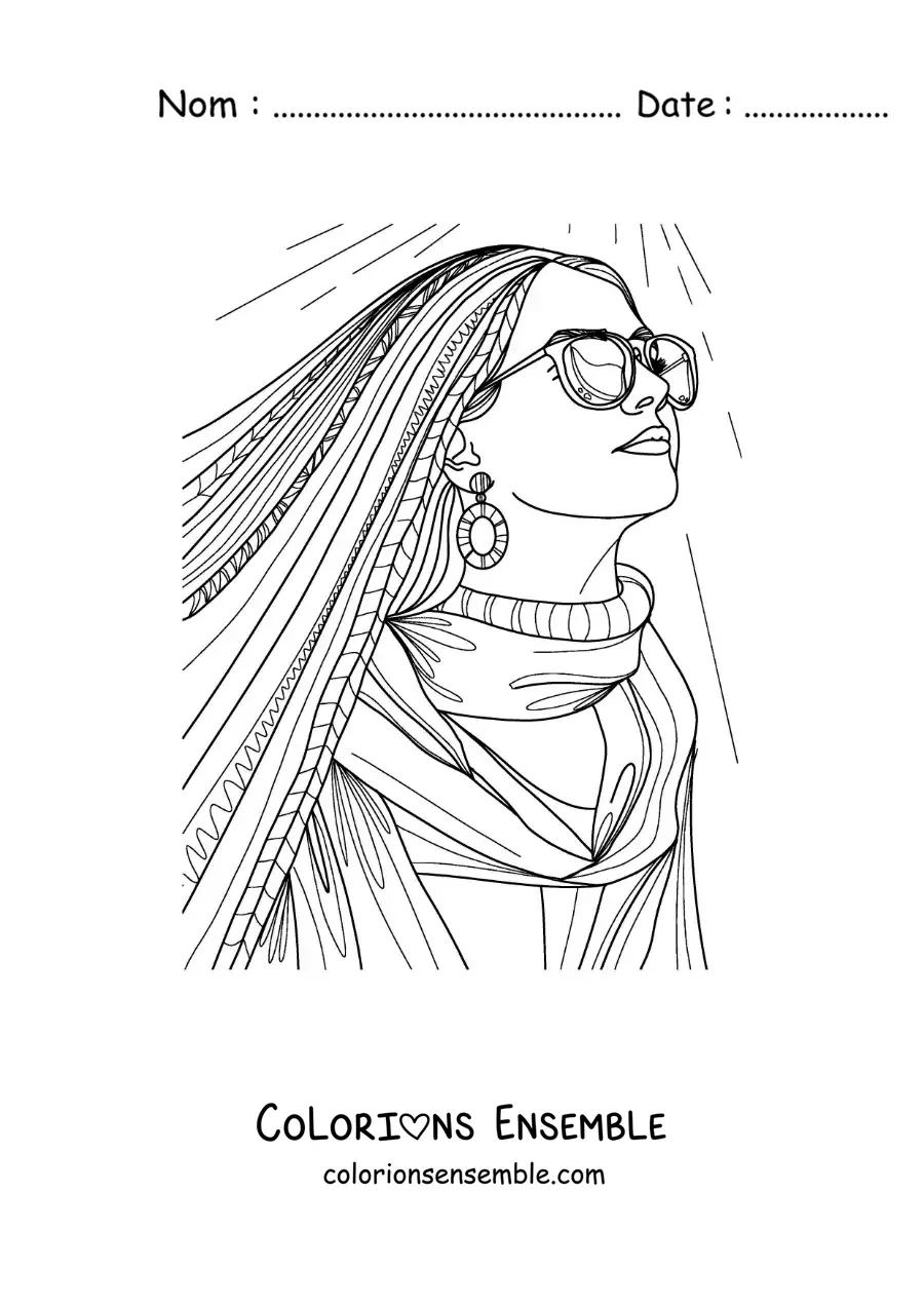Image à colorier d'une belle fille au style tumblr portant des lunettes