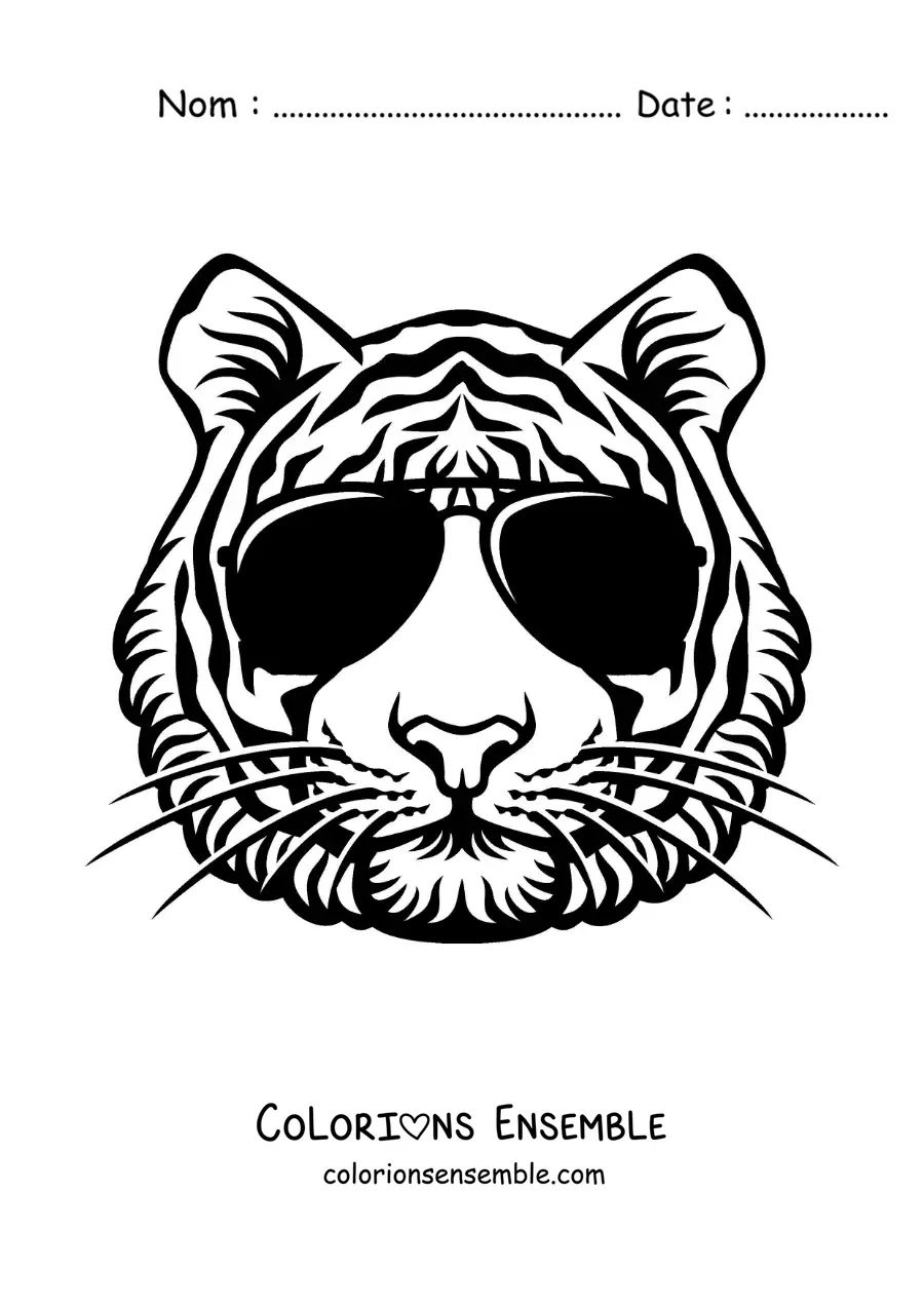 Image à colorier d'un tigre tout mignon portant des lunettes de soleil