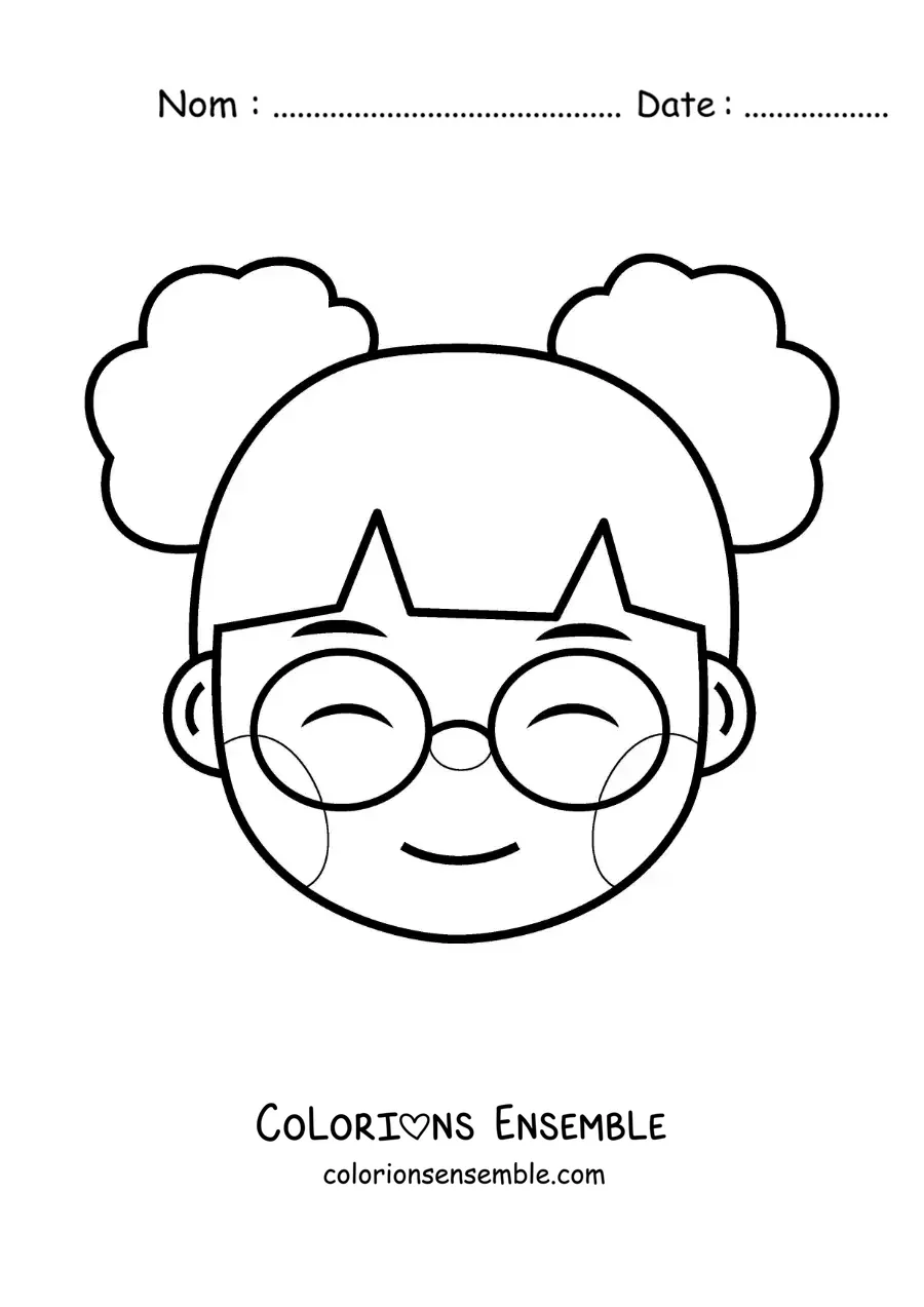 Image à colorier d'une petite fille toute mignonne portant des lunettes