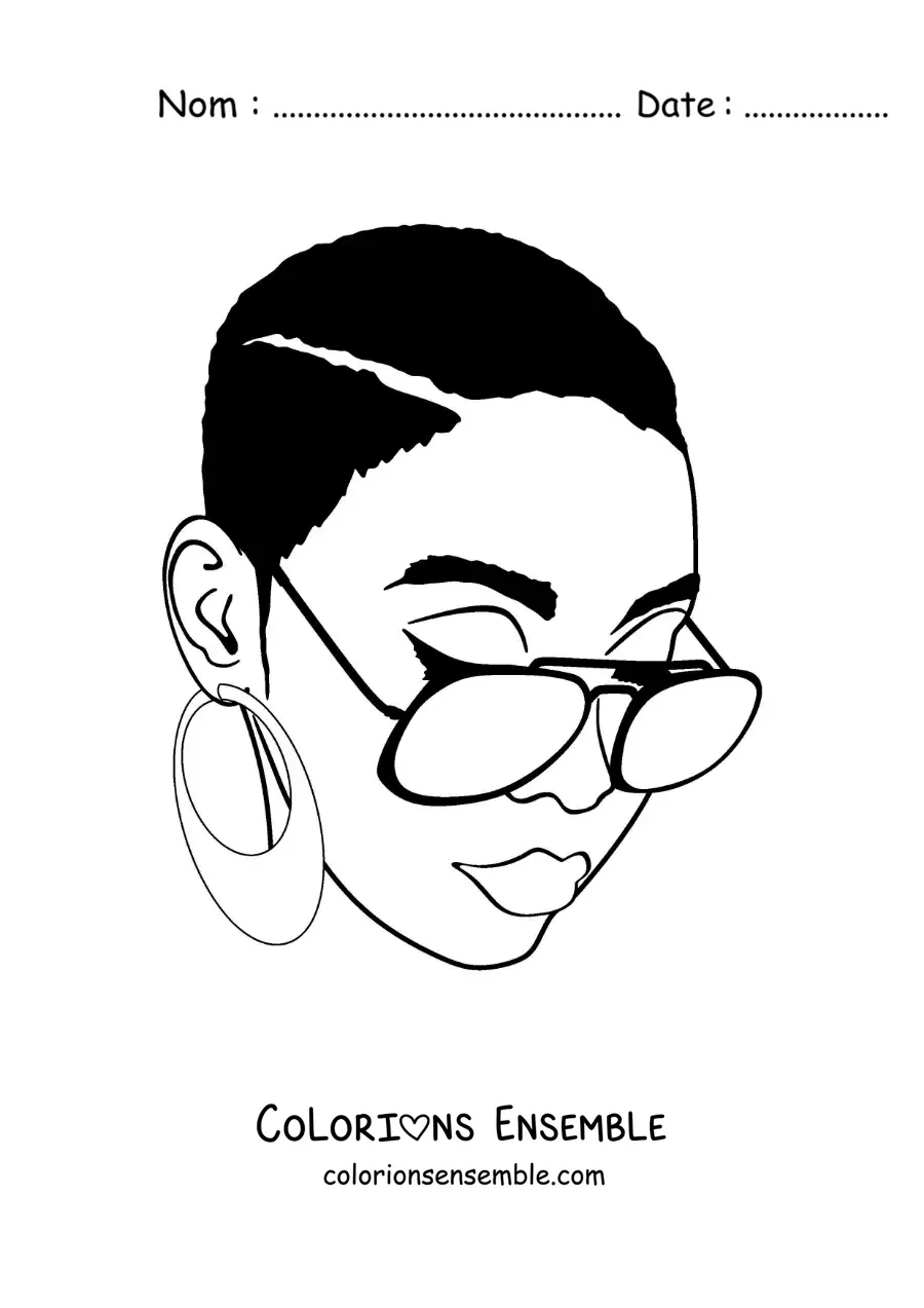 Image à colorier du visage d'une femme portant des lunettes à la mode