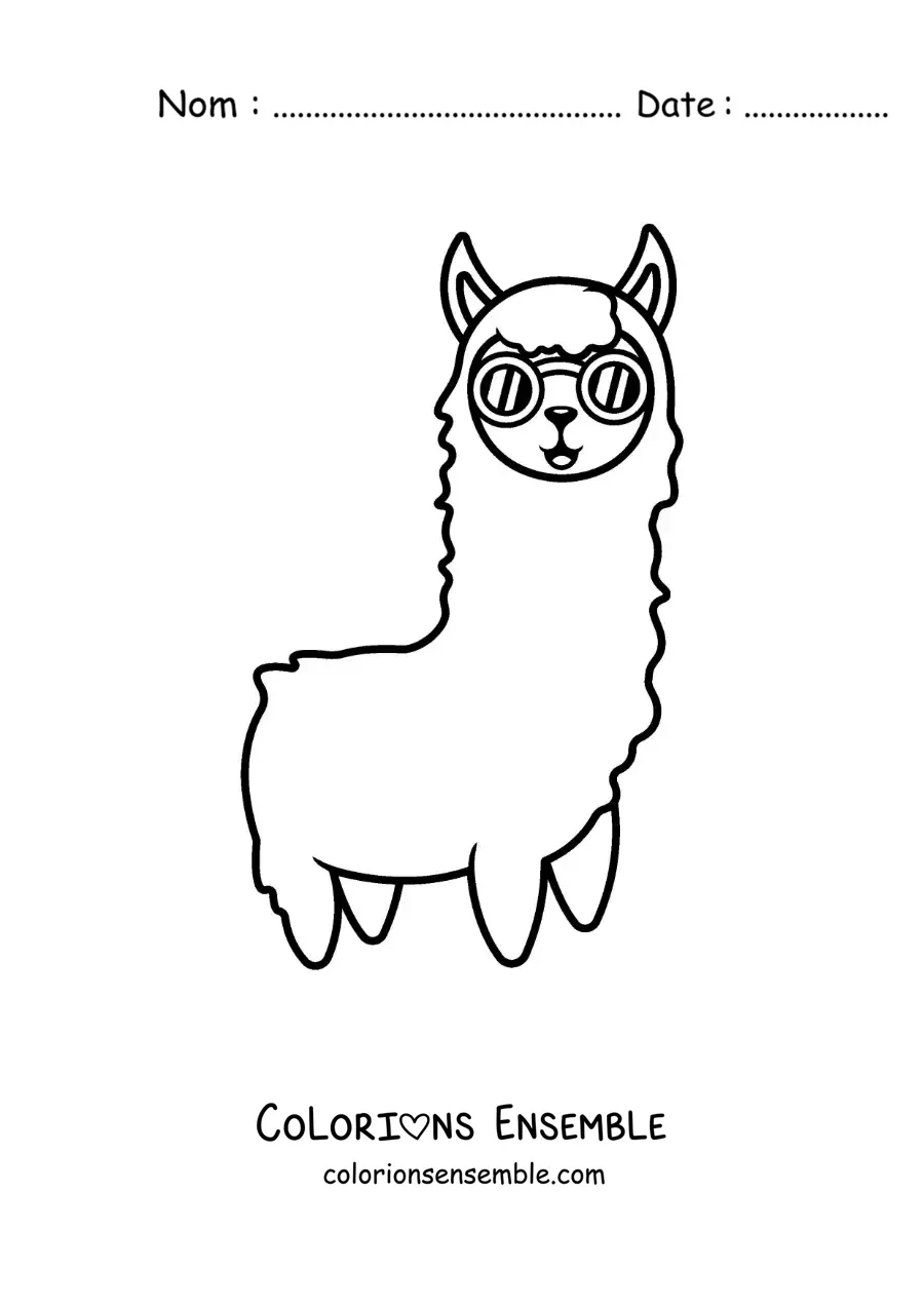 Image à colorier d'un lama tout mignon portant des lunettes de soleil