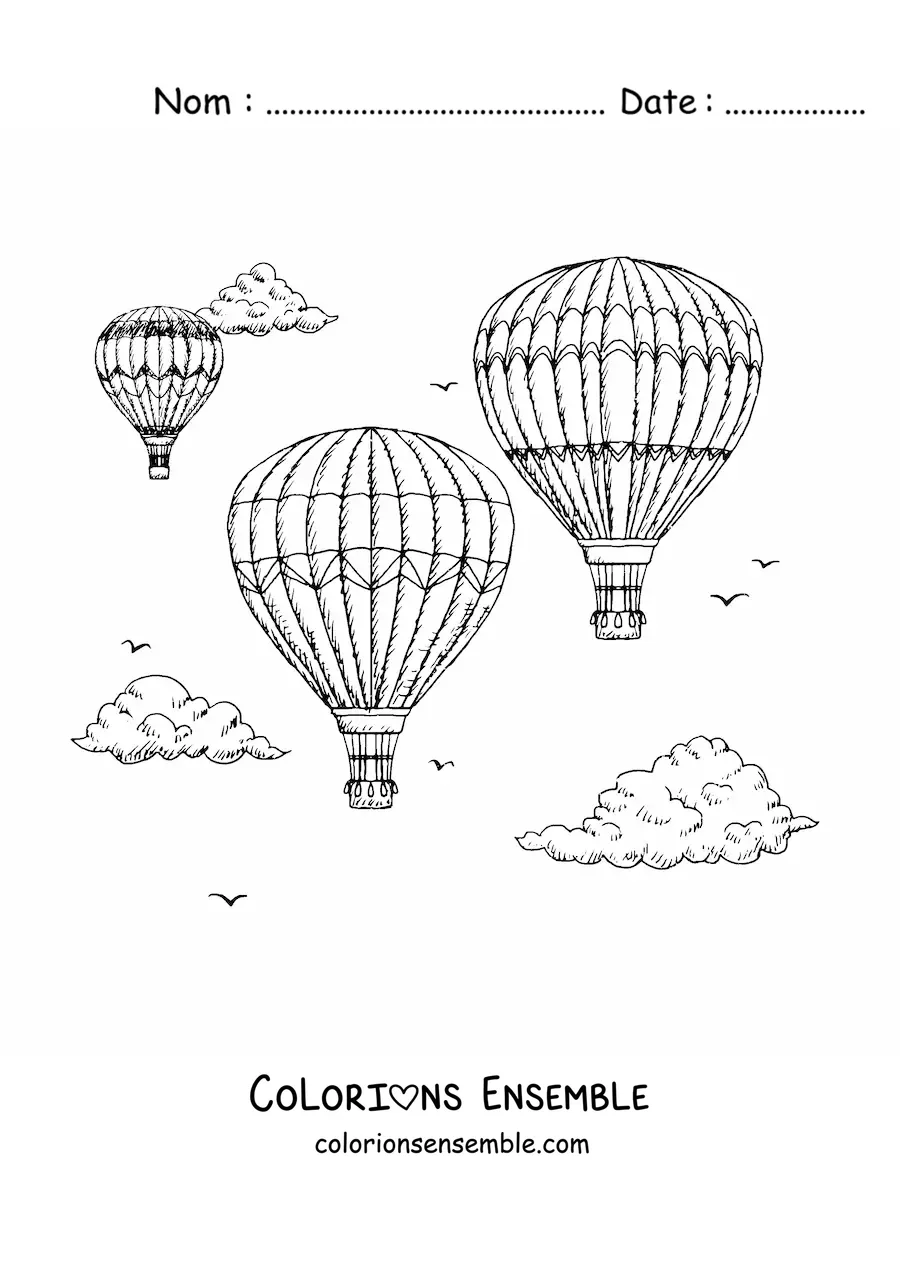 Image à colorier de trois montgolfières dans le ciel