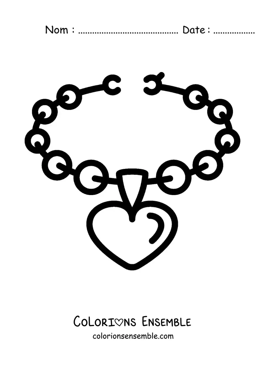 Image à colorier d'un collier en forme de coeur pour filles