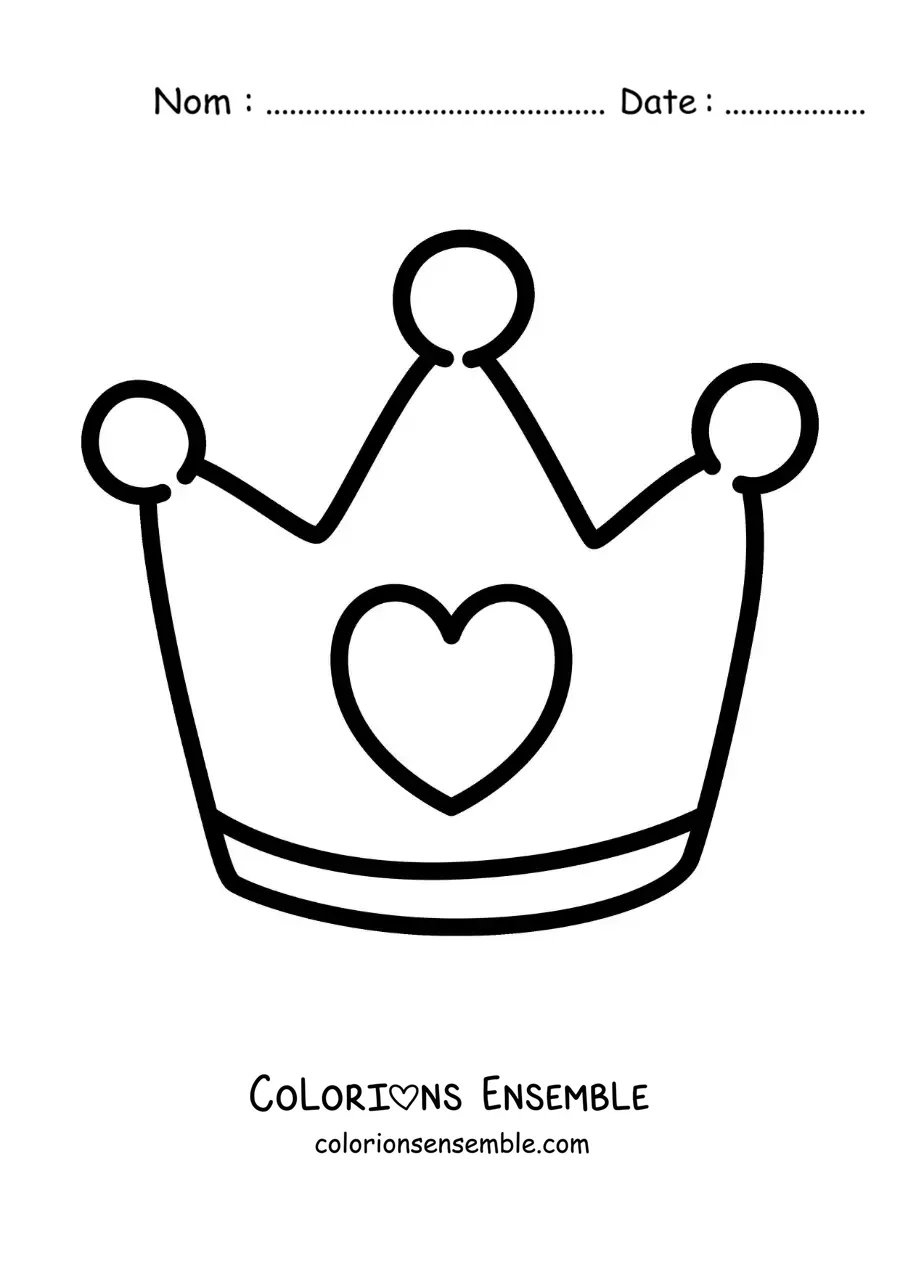 Image à colorier d'une jolie petite couronne avec un coeur