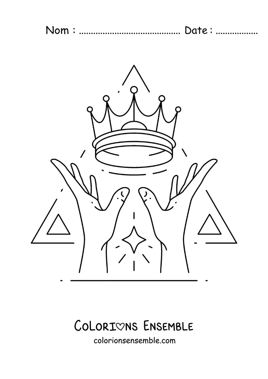 Image à colorier de deux mains tenant une couronne