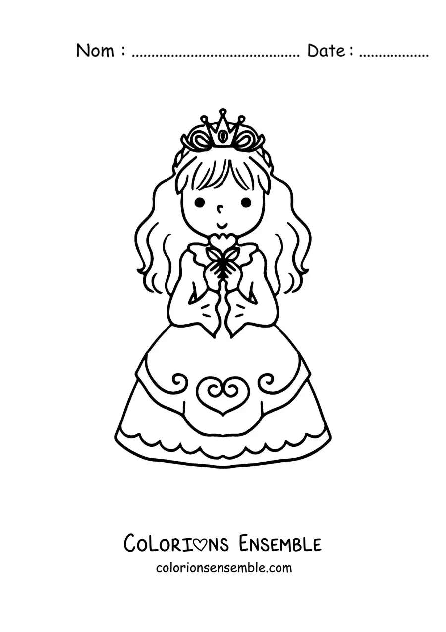 Image à colorier d'une princesse toute mignonne avec sa couronne