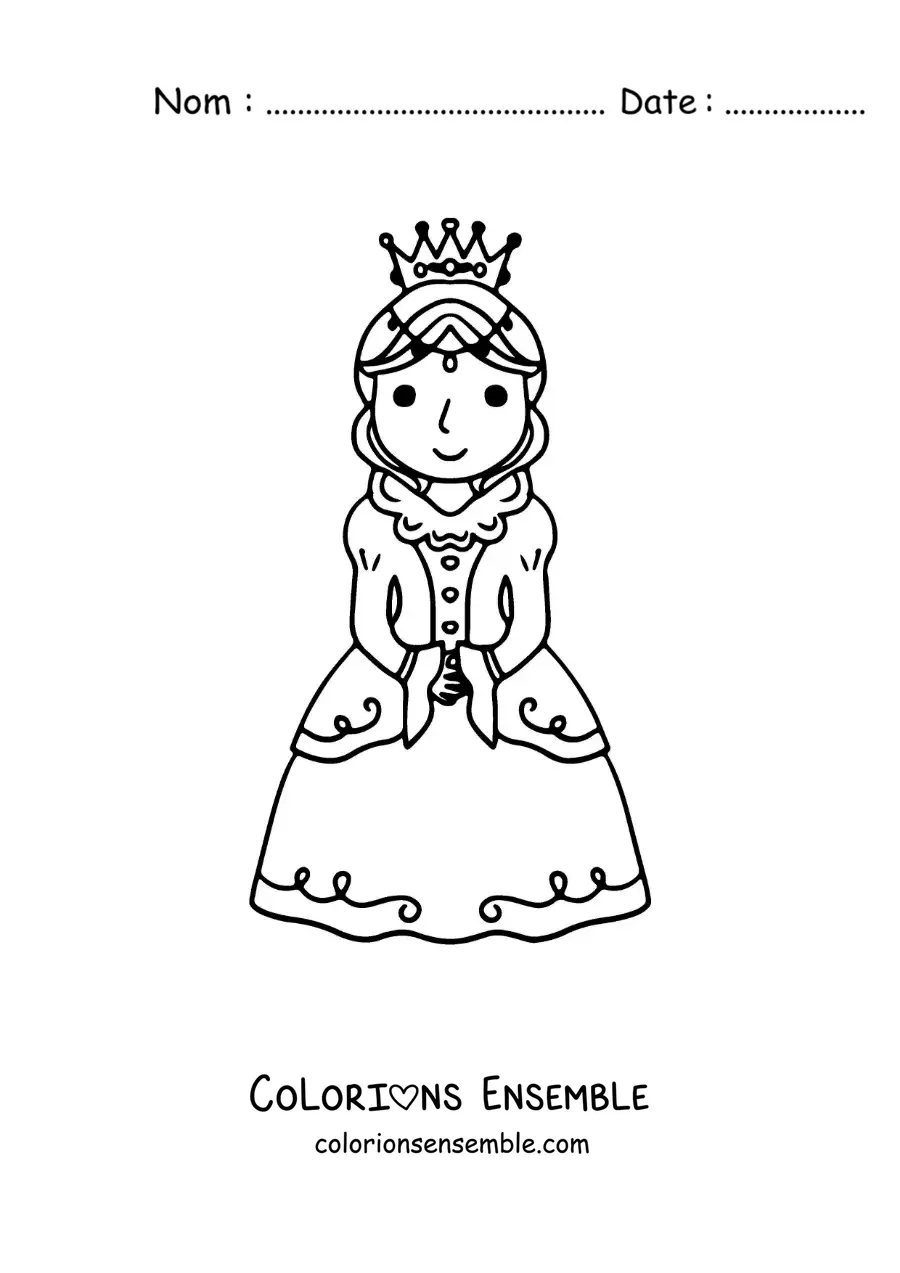 Image à colorier d'une reine toute mignonne avec sa couronne