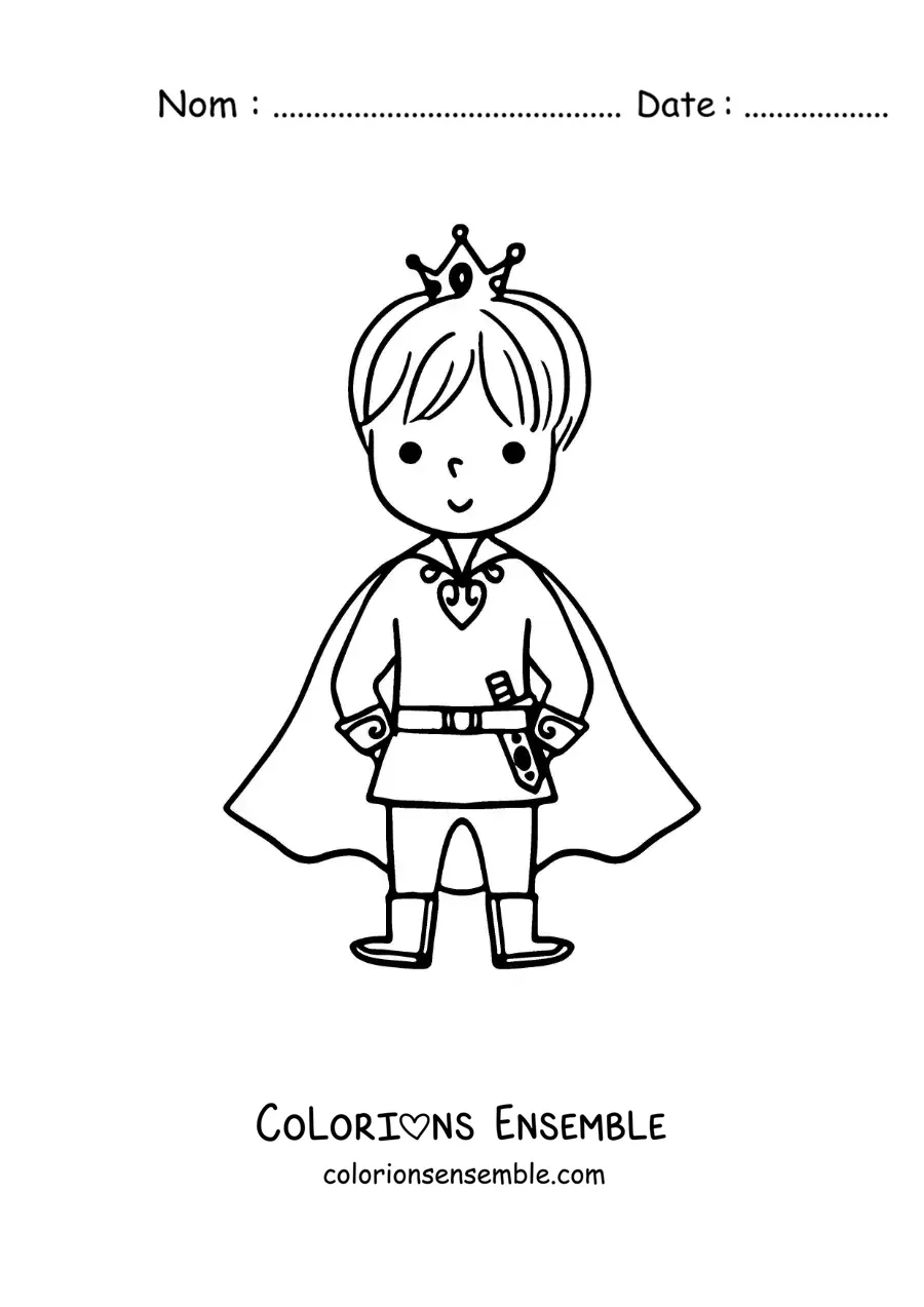 Image à colorier d'un prince tout mignon avec sa couronne