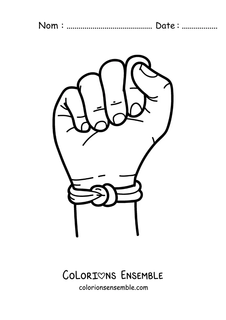 Image à colorier d'une main portant un bracelet en fil