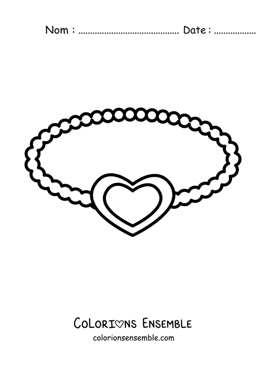 Image à colorier d'un bracelet en forme de coeur pour amies