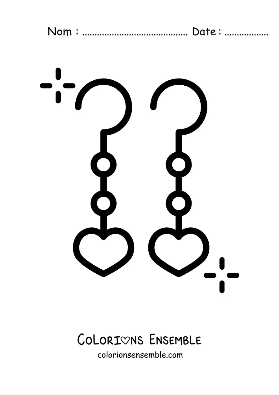 Image à colorier de boucles d'oreilles en forme de coeur