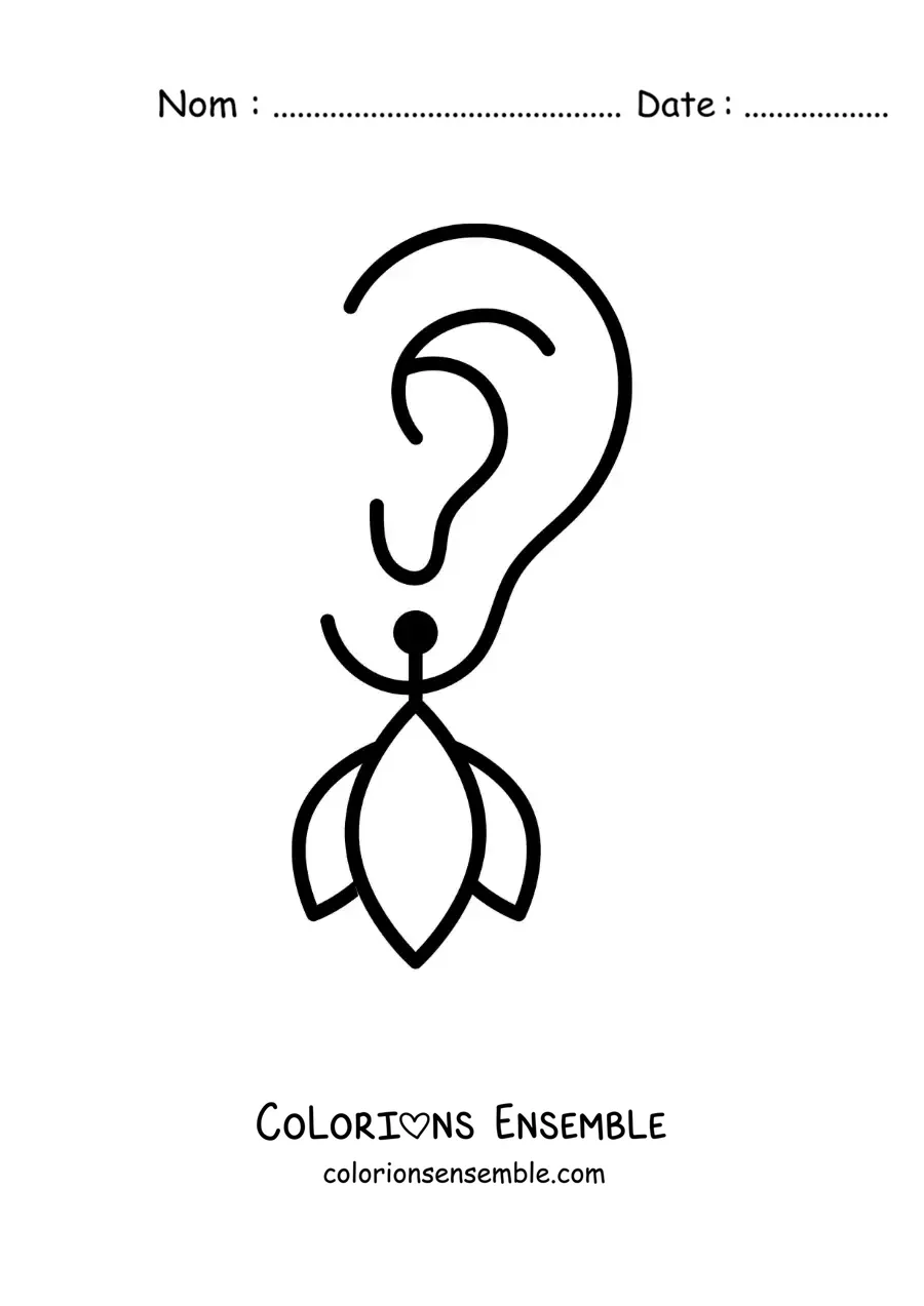 Image à colorier d'une oreille avec une boucle d'oreille