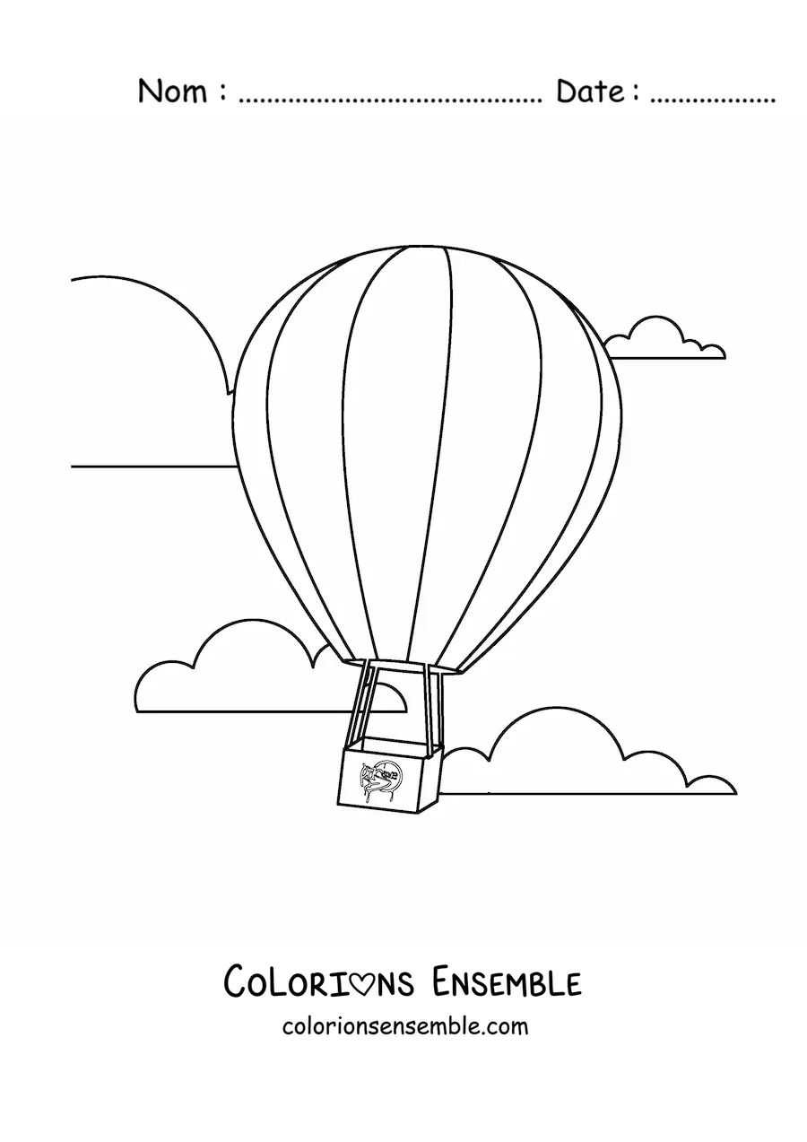 Image à colorier d’une montgolfière flottant dans le ciel