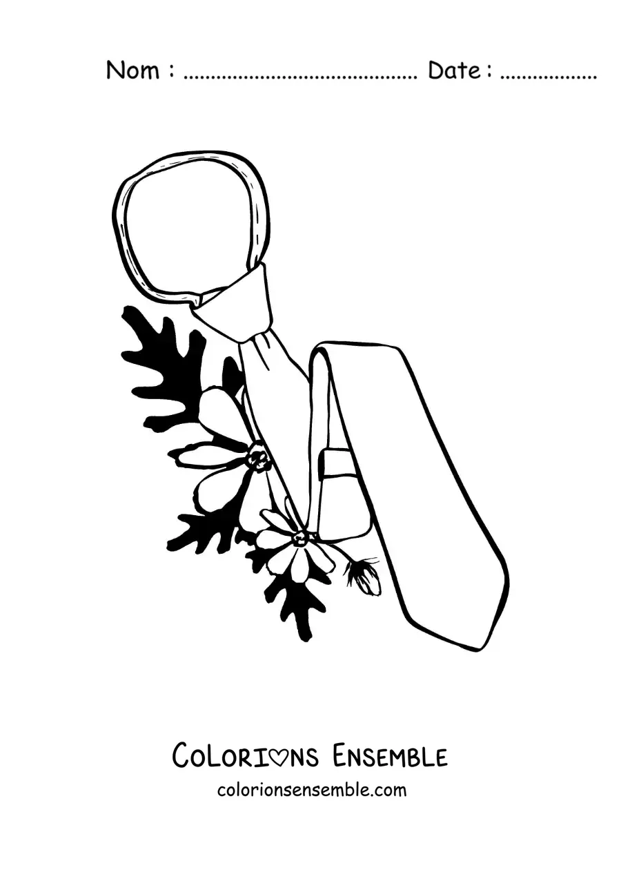 Image à colorier d'une cravate et de fleurs