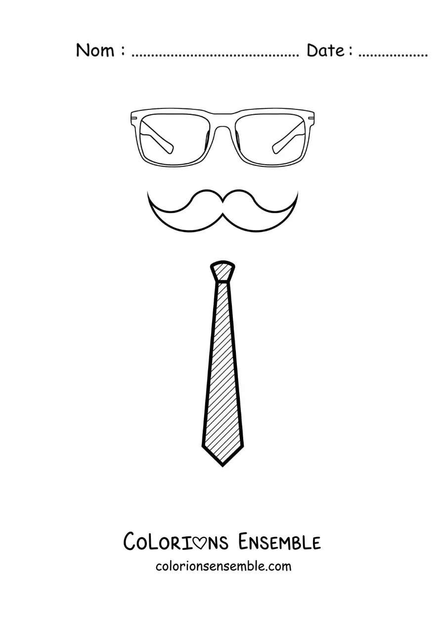 Image à colorier d'une cravate et d'une moustache