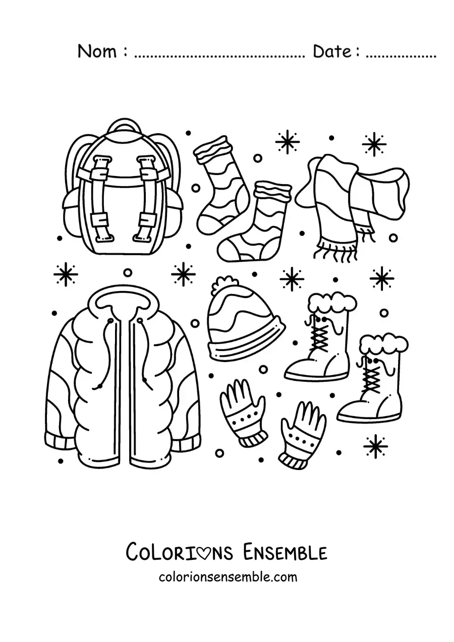 Image à colorier d'une écharpe avec un manteau pour la neige