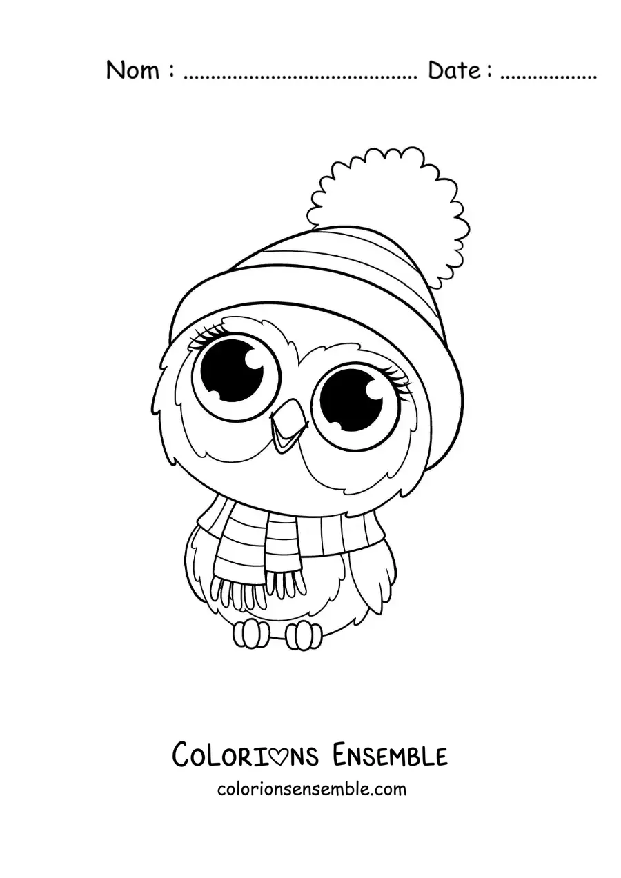 Image à colorier d'une mignonne chouette animée avec une écharpe