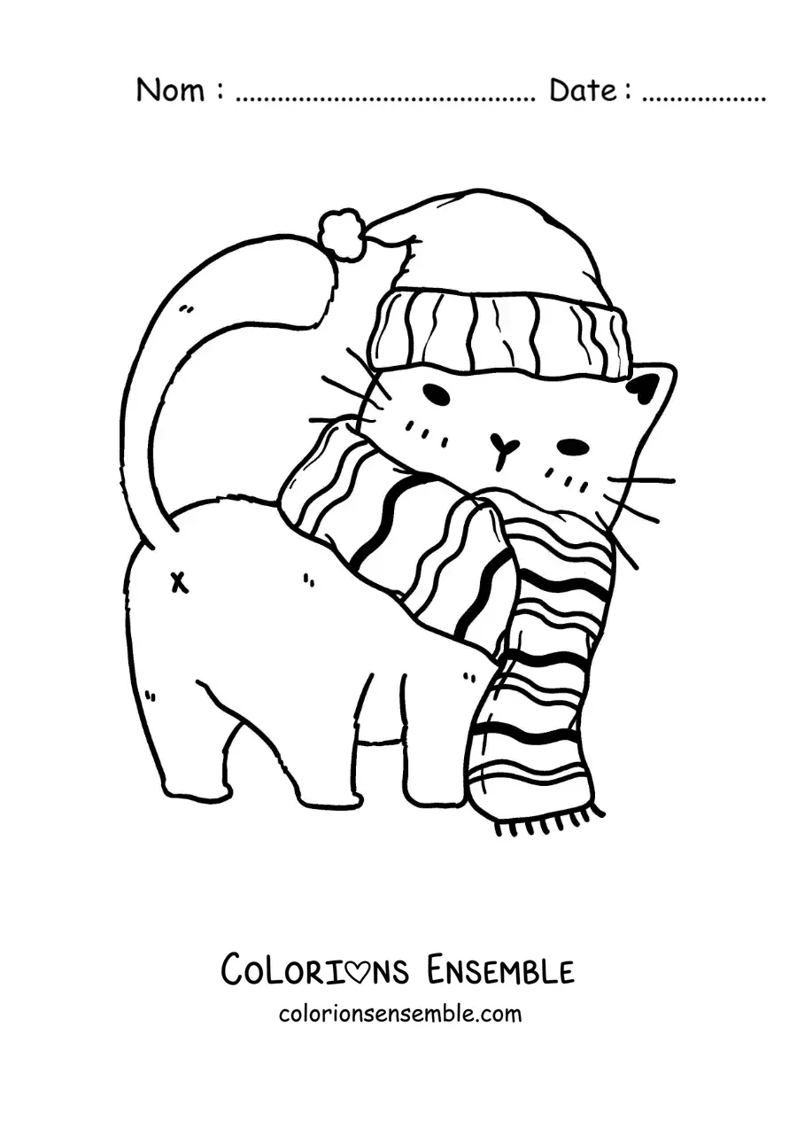 Image à colorier d'un petit chaton animé avec une écharpe