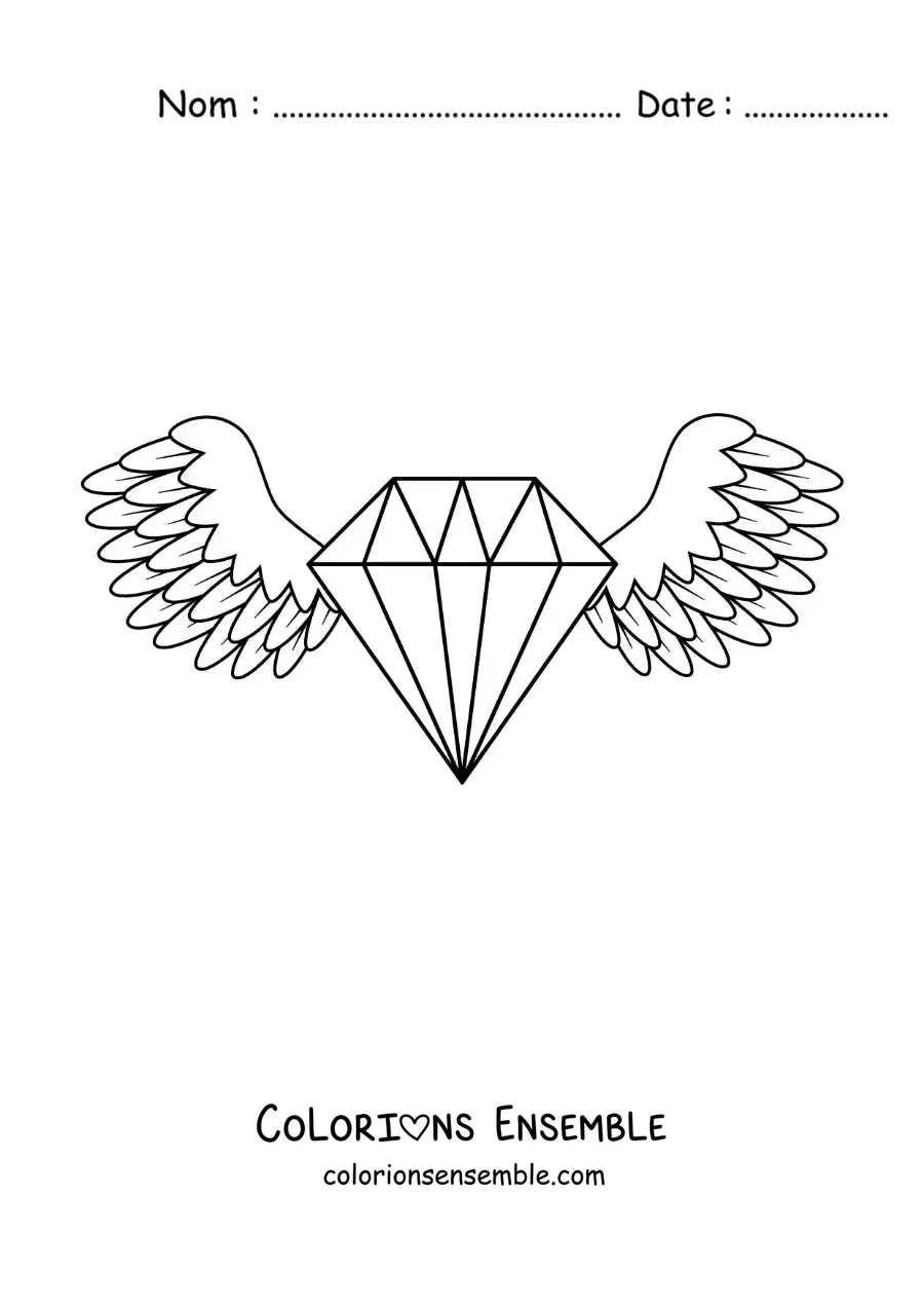 Image à colorier d'un diamant avec des ailes d'ange