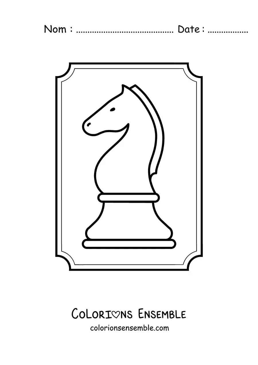 Image à colorier d'une pièce de cavalier aux échecs