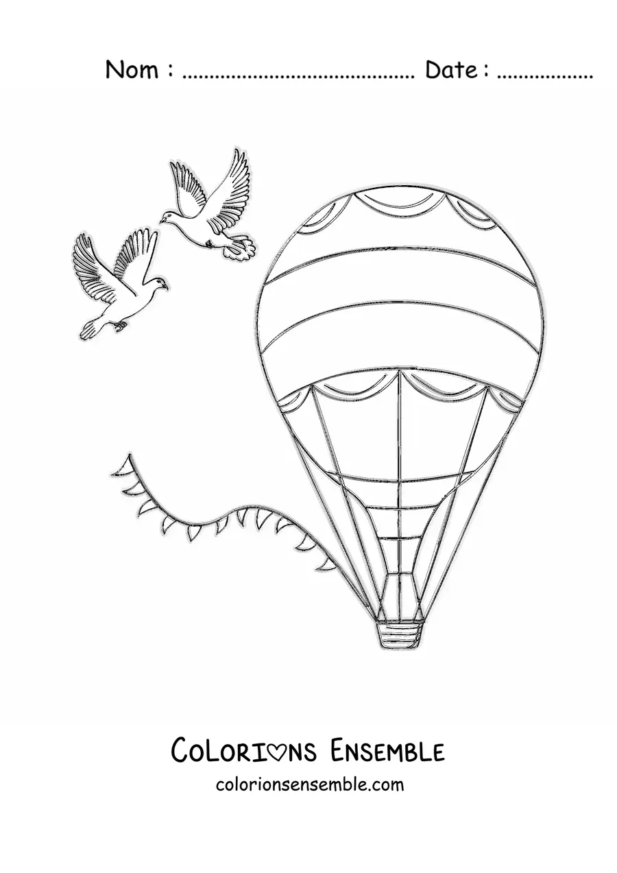 Image à colorier d’une montgolfière de mariage