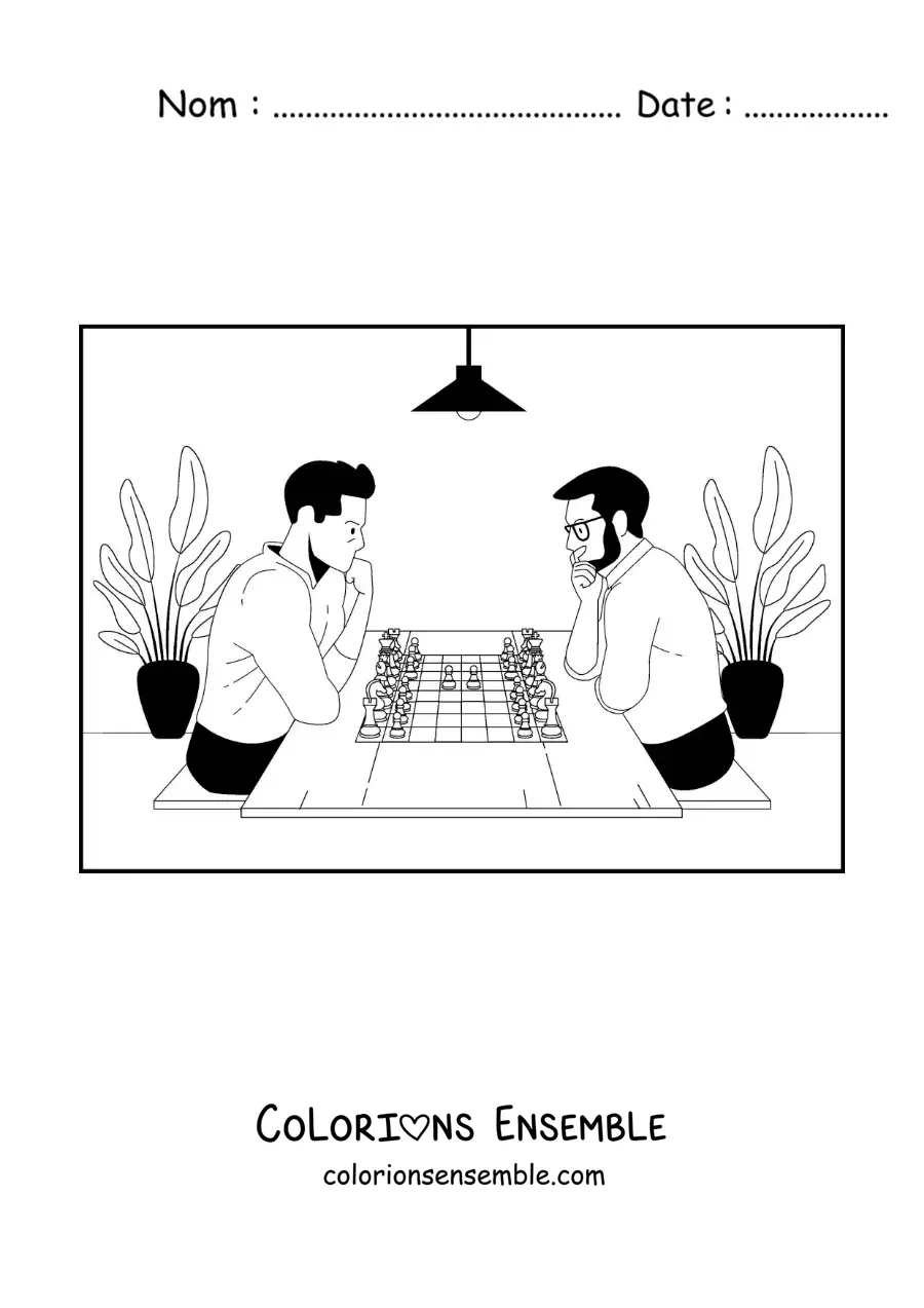 Image à colorier de deux hommes jouant aux échecs