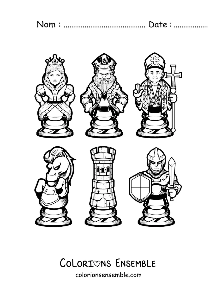 Image à colorier de pièces d'échecs animées