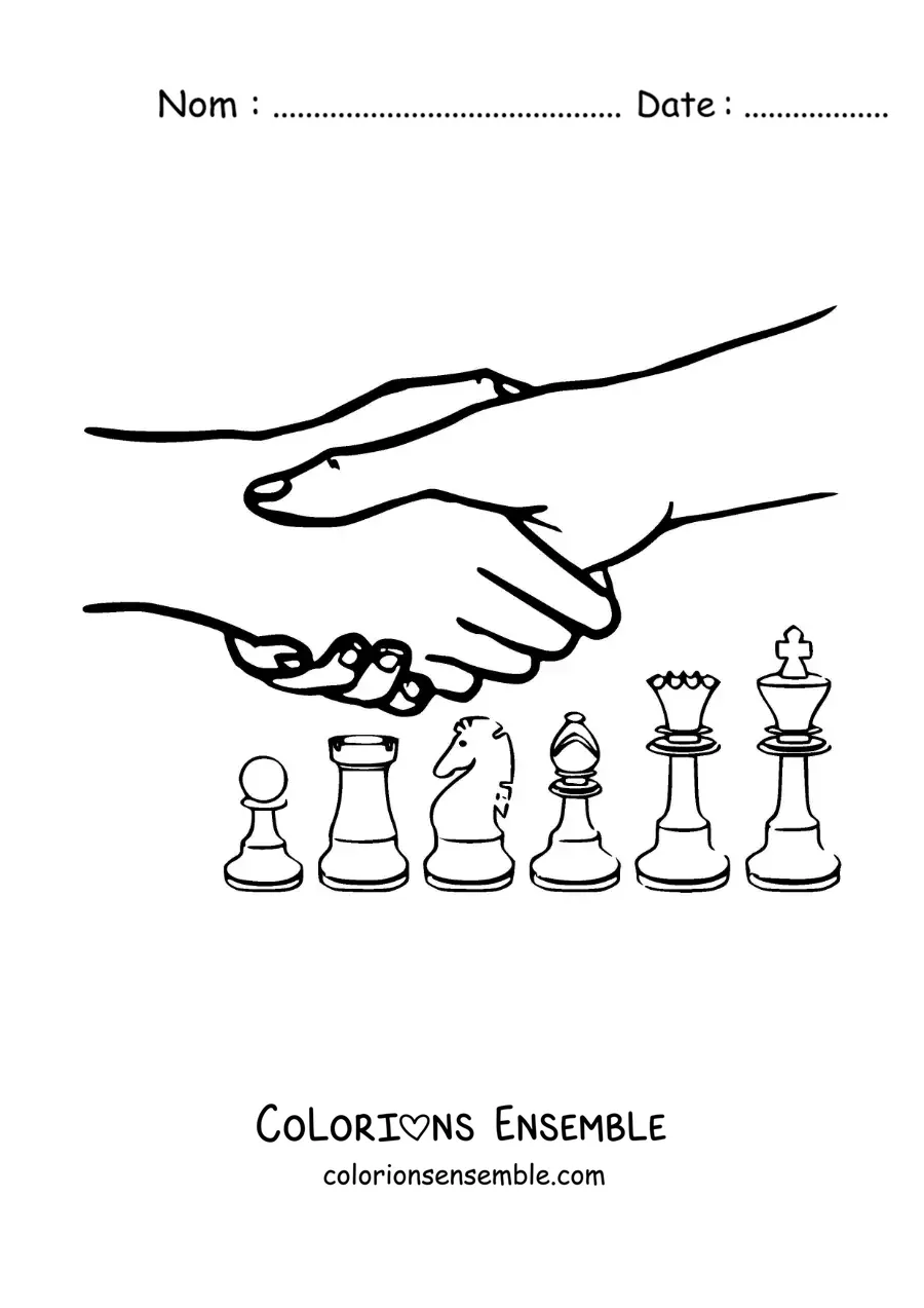Image à colorier de joueurs d'échecs se serrant la main