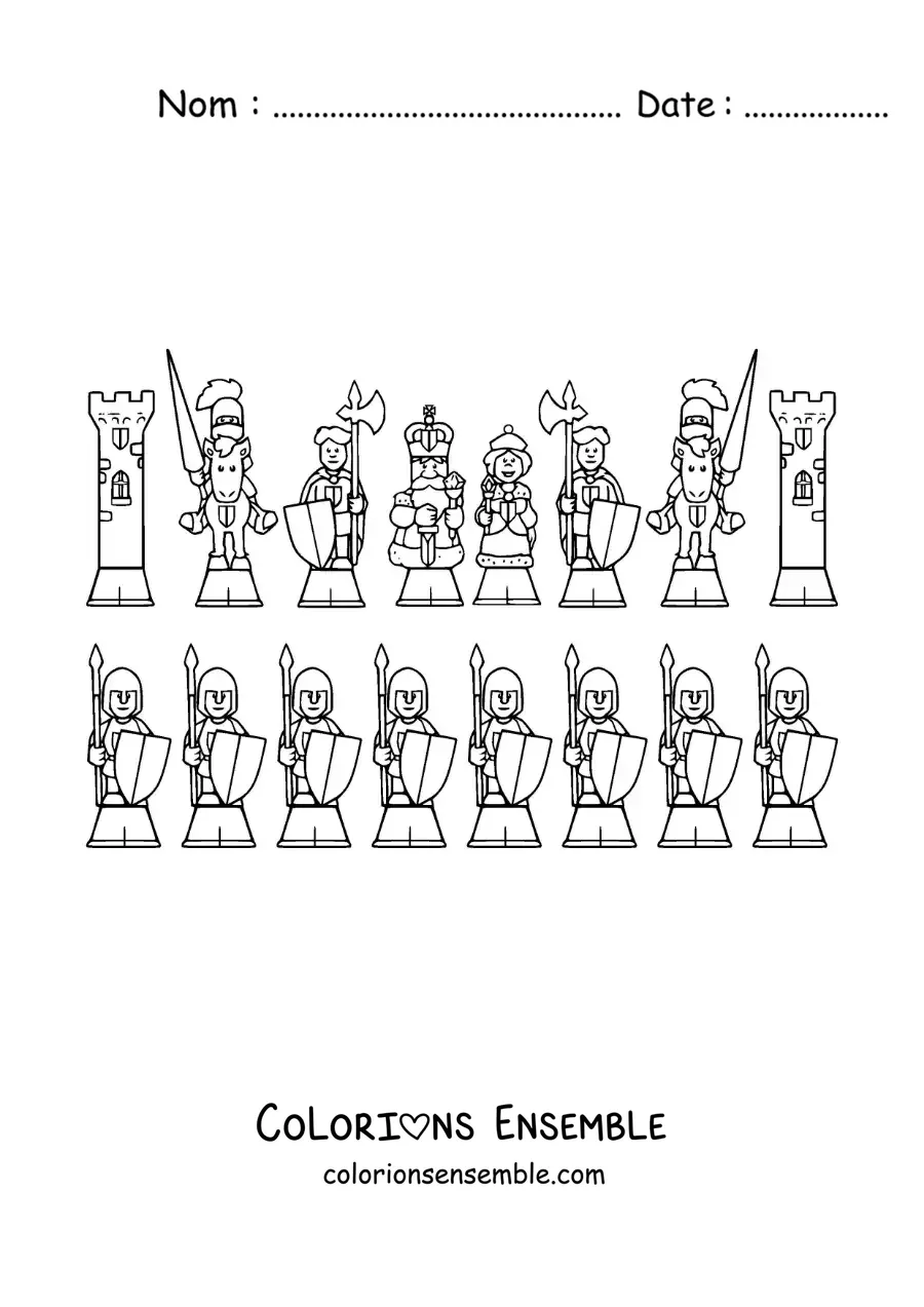 Image à colorier de pièces d'échecs en dessin animé