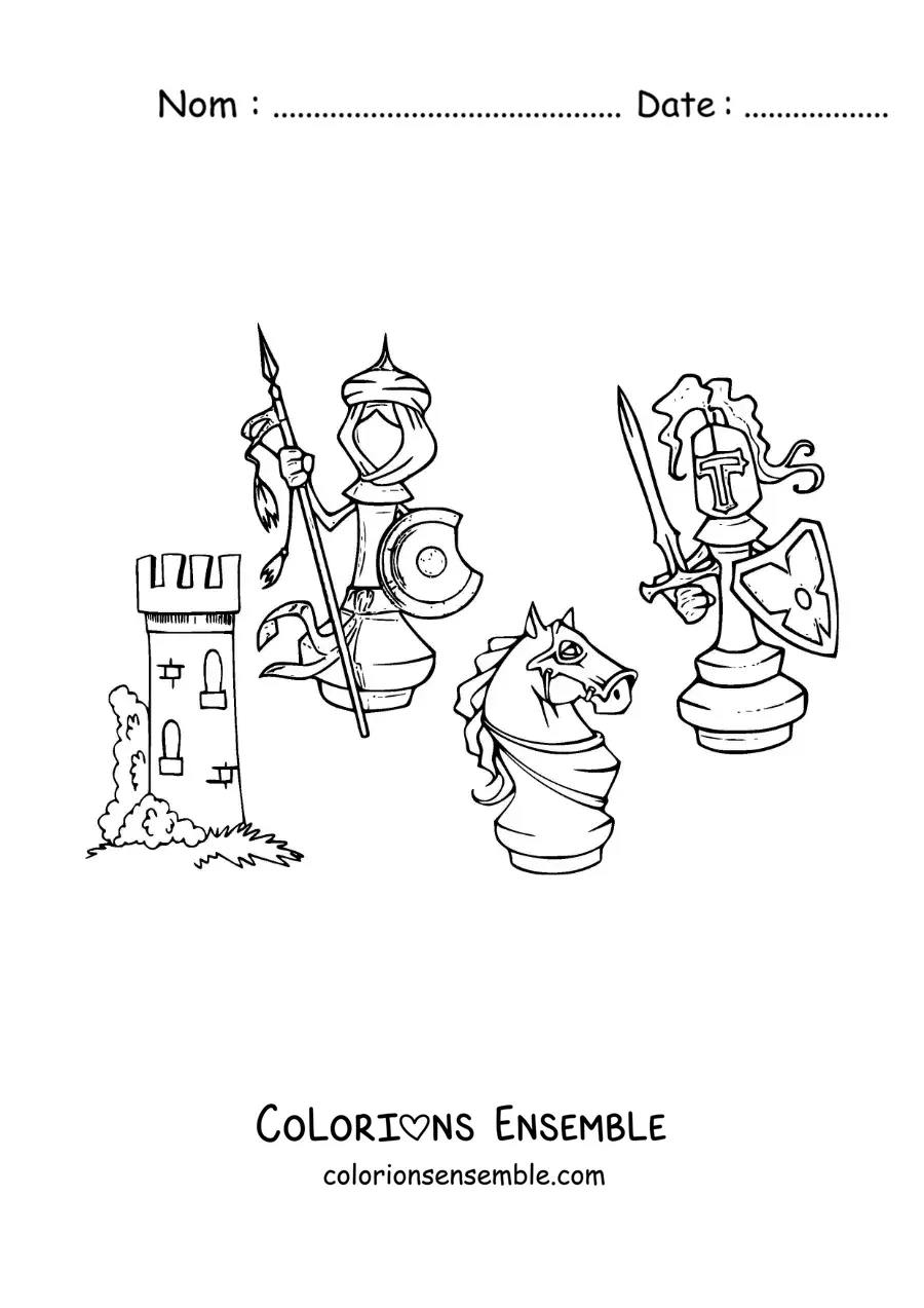 Image à colorier de pièces d'échecs en dessin animé