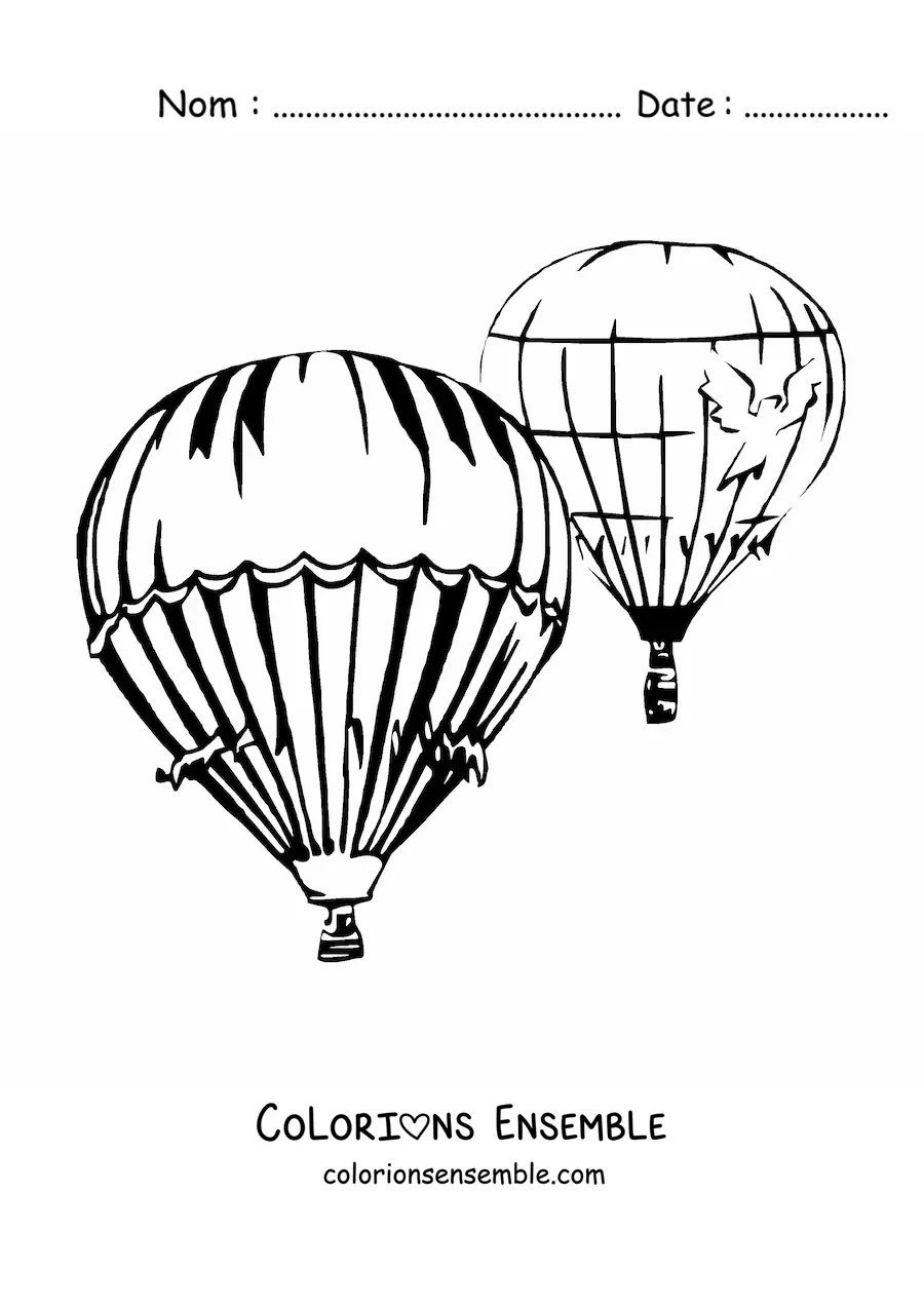 Image à colorier de deux montgolfières flottant dans le ciel