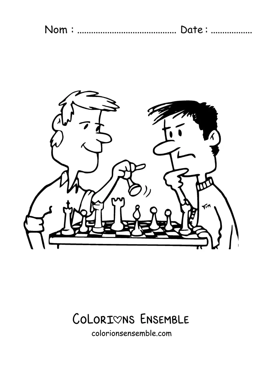 Image à colorier en dessin animé de deux hommes jouant aux échecs