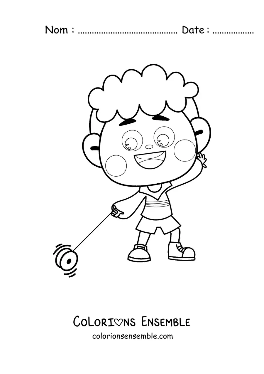 Image à colorier d’un garçon animé qui joue avec un yoyo
