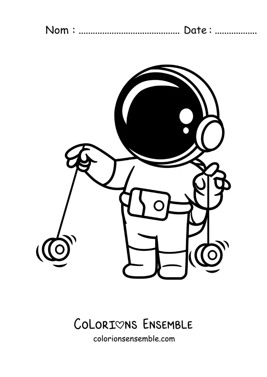 Image à colorier d’un astronaute animé qui joue avec deux yoyos