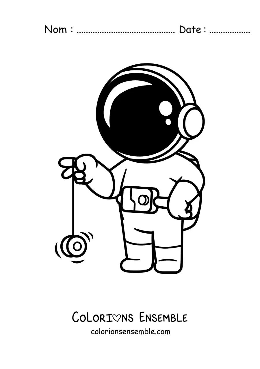Image à colorier d’un astronaute animé qui joue avec un yoyo