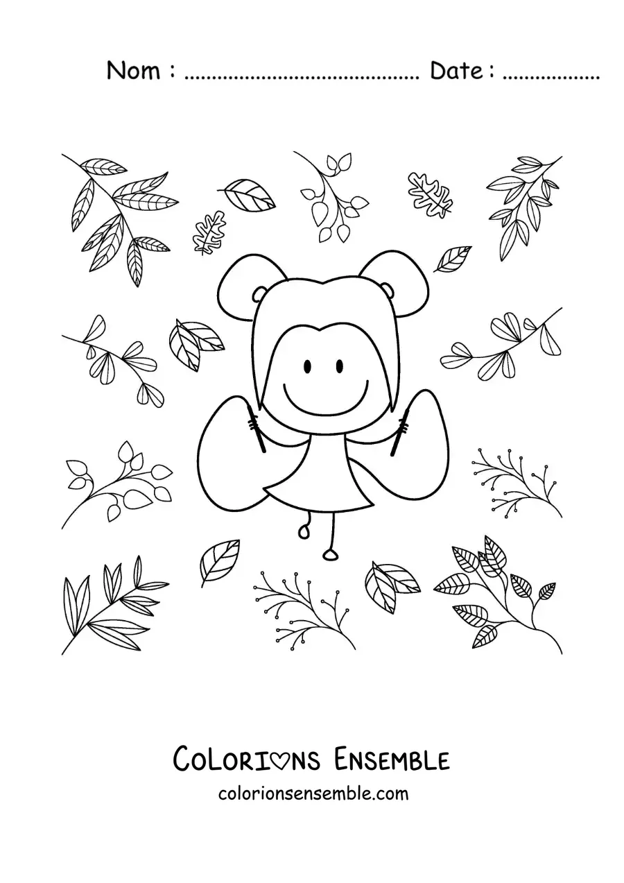Image à colorier d’une fille animée qui saute à la corde