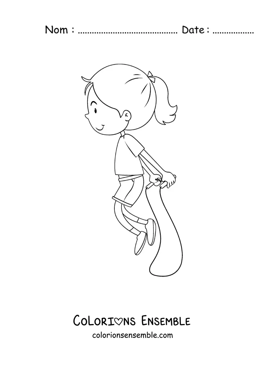 Image à colorier d’une fille animée qui saute à la corde