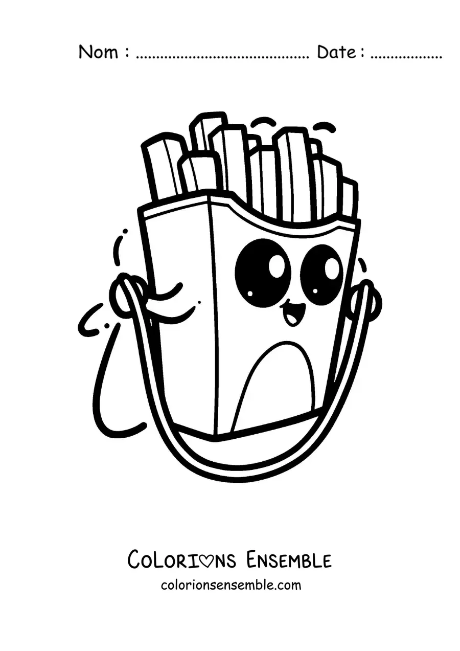Image à colorier de frites kawaii animées qui sautent à la corde