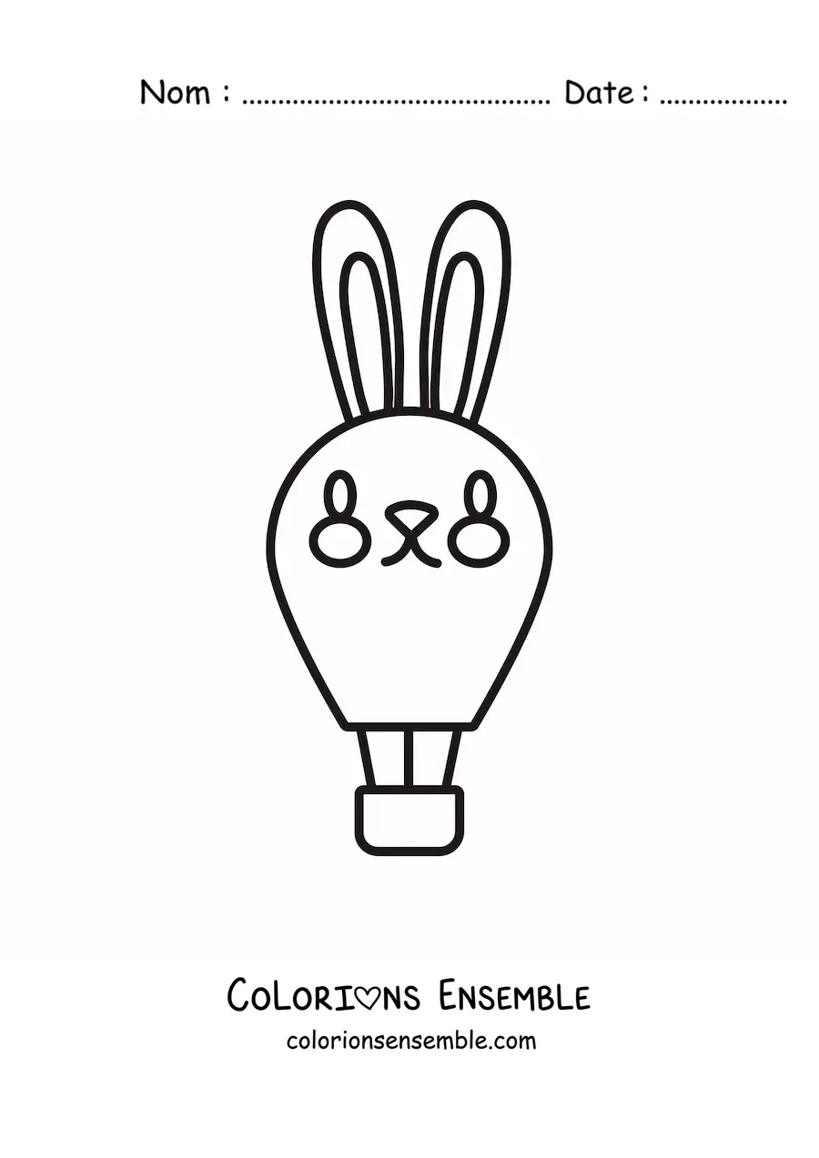 Image à colorier d’une montgolfière en forme de lapin kawaii