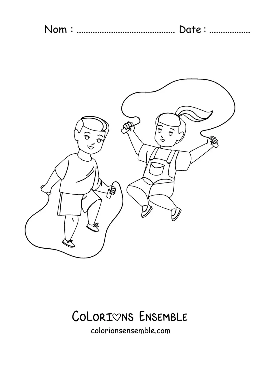 Image à colorier d’enfants qui sautent à la corde